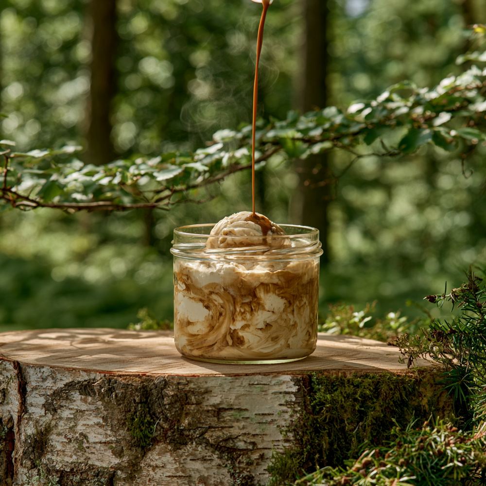 Affogato — hot espresso poured over ice cream in a glass jar