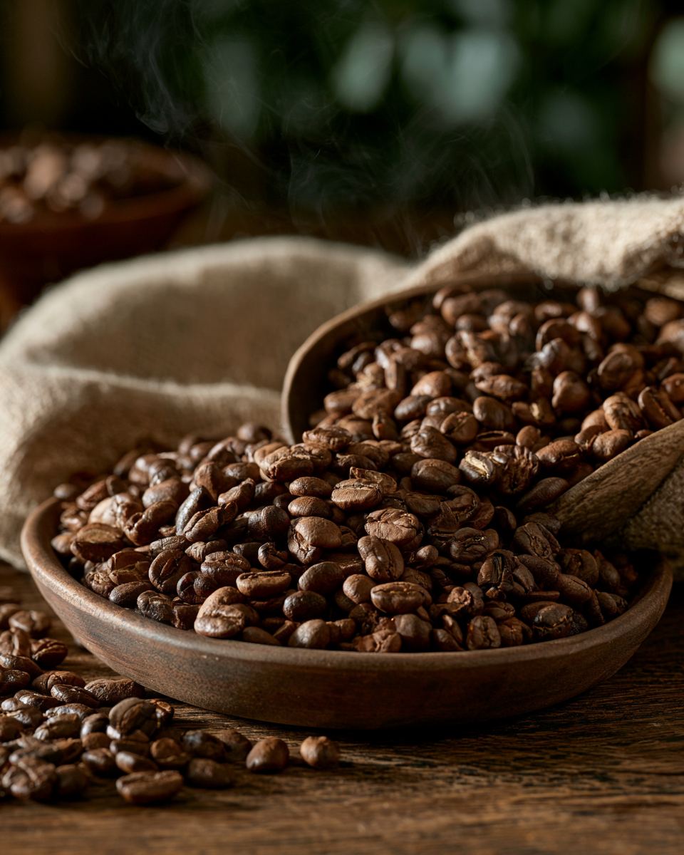 Freshly roasted coffee beans up close